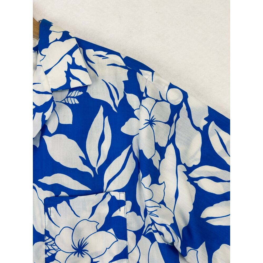 Vintage Hilo Hattie Hawaiian Shirt Mens Med Aloha Blue White Floral Made Hawaii - Picture 3 of 7
